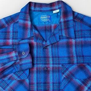 Vintage Pendleton Board Shirt Size XL Wool Plaid Loop Collar Flat Pockets Camp